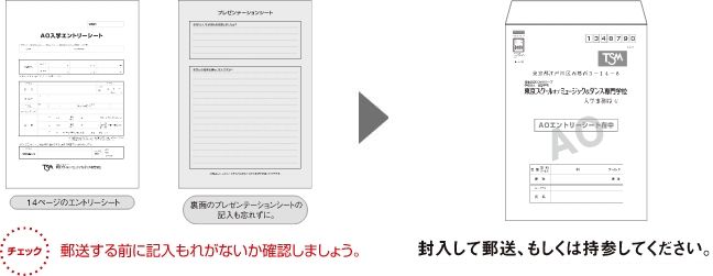 封入して郵送、もしくは持参してください。